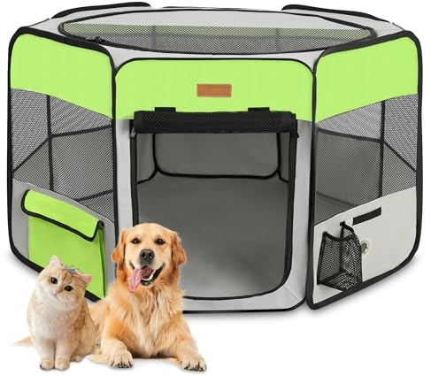 Hunde-Laufgitter, tragbarer Laufstall für Katzen/Welpen/Kaninchen/Hühner, faltbares Großraum-Haustier-Auslaufzelt für Innen- und Außenbereich, Reisen, Camping, Grün