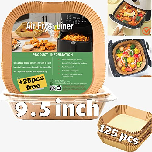 Air Fryer Einweg-Papiereinlage, quadratisch, 20.3 cm, 120 Stück, Luftfritteuse, Pergamentpapier, für 5 bis 8 Qt Power XL, Gowise USA, Philips Korb, unverblesched, öldicht, wasserdichtes Backpapier