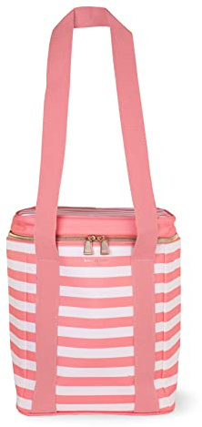 Kate Spade New York Pink Wine Cooler Bag, Insulated Bag for Picnics, 4-Bottle Wine Tote, Large Capacity Soft Cooler, Terrace Stripe