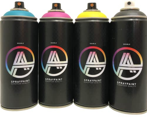KLAMOTTEN STORE Double A Sprühdosen Set CMYK Farben 4 x 400 ml hochdeckendes Spray seidenmatt für Kunst, Atelier, KFZ