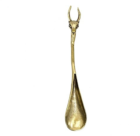 Danlai Coffee Spoons Retro Brass Elk Dessert Cocktail Stirring Spoon Vintage Carved Handle Ice Cream Soup Scoops Teaspoons Flatware