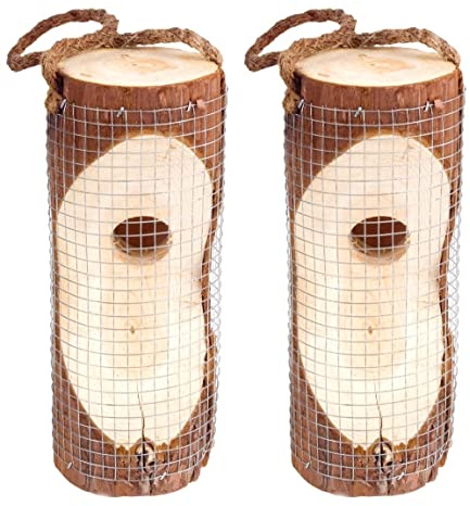 GARDIGO Vogelfutterspender aus Holz - 2er Set, Winterfest | Futterstation mit Drahtgitter für Wildvögel, Alternative zu Meisenknödel und Meisenringen