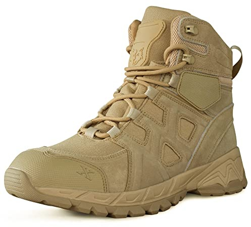 LUDEY Rangers Militaire Homme Chaussures de Sécurité Combat Homme Durables Bottes Tactiques Randonnée Confortable Rangers Desert Beige 41EU