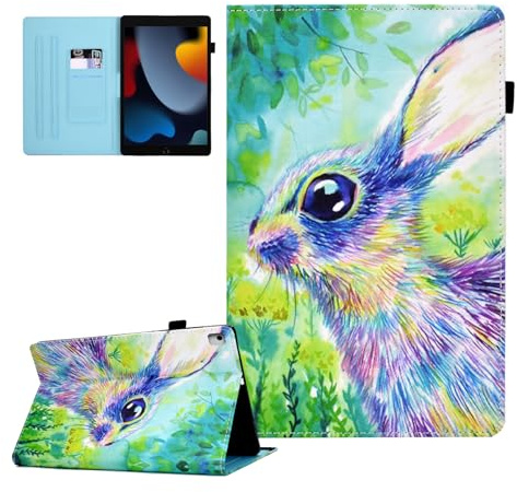CASAFUNY Hülle für iPad 10,2 Zoll 2021/2020/2019, ipad hülle 9.Gen/8.Gen/7.Gen, PU Leder Tablette Schützhülle Multi-Winkel Ständer Cover Case Auto Schlaf/Wach für iPad 10,2 Zoll, Kaninchen
