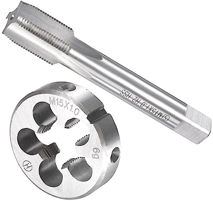 CoCud Gewindeschneiden und Matrize Set M15 x 1 Gewinde 1Set | Metrische Schnellarbeitsstahl Maschine Schrauben Gewindebohrer und Rundmatrizen - für Gewindeschneiden Reparieren