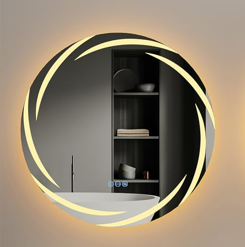 LUVODI Miroir Salle de Bain Connecté Rond avec Éclairage LED: Lumineux Anti-Buée IP65, Mural Gradable, Fonction Mémoire, 3 Températures de Couleur, Interrupteur Mural - 60x60cm