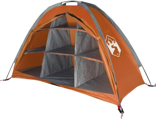 vidaXL Lagerzelt 9 Fächer, Outdoor Zelt mit viel Stauraum, Camping Unterstand Tragbar für Sommer, Gartenzelt Beistellzelt, Grau Orange 185T TAFT