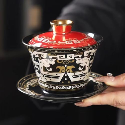 Tazze da tè cinesi, ciotole con coperchio sfalsato in oro e argento, grandi ciotole da tè in giada dipinta in oro, servizi da tè kung fu del vento delle maree nazionali, ciotole domestiche afferrate a
