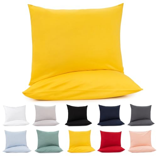 Lotusein Kissenbezug 40 x 80 cm (2er Set) - Gelb - 100% Jersey Baumwolle 175 g/qm Kissenbezüge - Kissenhülle für Kissen mit Reißverschluss - Oeko-Tex Zertifiziert