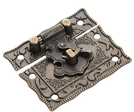 MRANADLDF Türscharniere, Antik-Bronze-Vorhängeschloss, Schmuck, Holzkiste, Riegelverschluss, + 2 Koffer, Schrankscharniere, Vintage-Möbel, dekorative Hardware