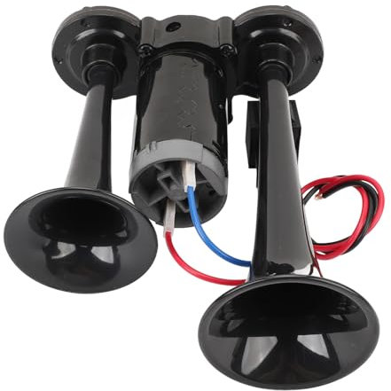 Kit de Klaxon à Air Double Trompette 130dB, Klaxon de Train Sonore Fort, Remplacement du Klaxon électrique de Voiture en Métal pour Camion Voiture Train Van Yacht, Installation