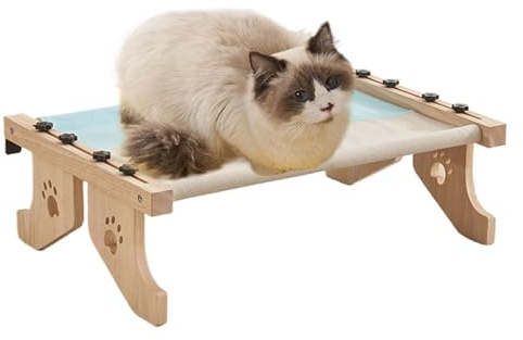 Sedile per gatti di casa, per gatti di grandi dimensioni, in legno, per amaca, davanzale regolabile, cuccia per gatti con trapunta imbottita per davanzale della finestra, Nachtti