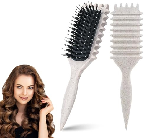 Yeria Brosse à cheveux bouclés - Brosse de coiffage Curl Define - Brosse à boucler - Idéale pour les boucles et le volume - Beige clair
