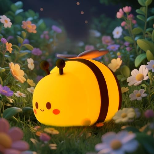 Sangyn Nachtlicht Kinder Dimmbar RGB Biene Baby Nachtlicht stilllicht Silikon Nachttischlampe mit USB Aufladung Nachtleucht Kinderzimmer Dekor LED Schlaflichter