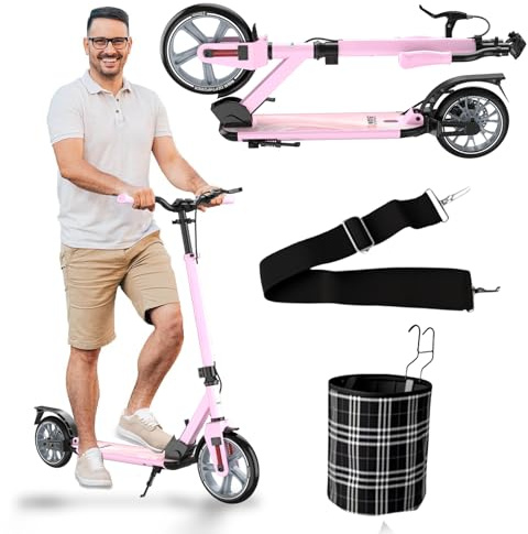 GHBXJX BigWheel 230 Scooter Pro - Stabiler Roller - 5-Fach Höhenjustierbarer & zusammenklappbarer Cityroller mit Ständer ＆ Scheibenbremse - Kinder & Erwachsenen Roller für bis zu 150kg,Rosa