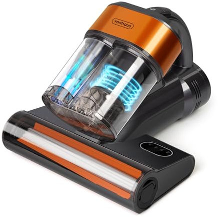 VonHaus UV Mattress Vacuum Cleaner – 4 in 1 Mite Removal Handheld Bed Vacuum with 14kPa, 8000RPM, UV-C Light Sterilization & Multiple Filtration for Bed, Carpet & Sofa – 0.6L Dust Cup, 500W, Grey