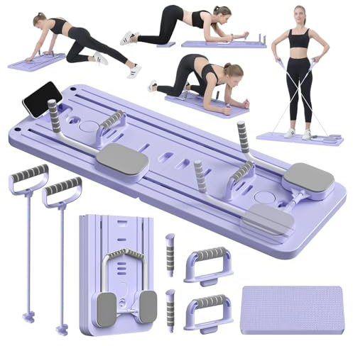 Upgraded Pilates Reformer Machine: 5-in-1 Klappbarer Bauchtrainer - Push Up Bauchmuskel Roller Springt Automatisch - Multifunktionales Übungsbrett für Heimtraining (Purple)