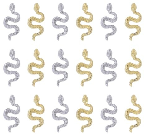 Dreamil Decorazione per unghie, 40 ciondoli a forma di serpente in stile retrò, 3D, per unghie (oro + argento)
