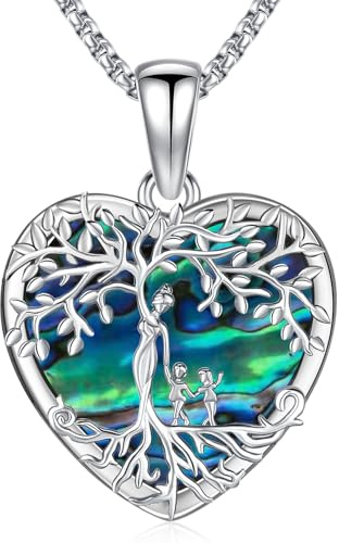 Odinstone Collana Albero della Vita Argento 925 Ciondolo Famiglia Cuore Collana per Mamma Gioielli Donna Regali per Figlio Figlia
