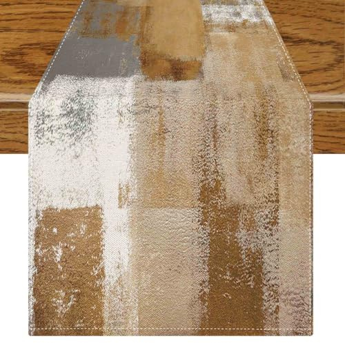 Jayusaror Tischläufer Modern Braun Deko Frühling Tischläufer Retro Bauernhaus Kurz Tischdeko Kunst Gemälde Tisch Läufer Boho Herbstdeko Mittelläufer 40 x 100 cm für Winter Herbst Dekoration Innen