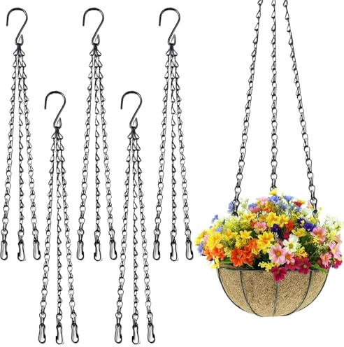 Srumvoat 5 Pack Hanging Basket Chains, 16 Heavy Duty Hanging Baskets Chain 3 Point, Metal Chains for Hanging Baskets, Flower Pots, Bird Feeders, Lanterns, Suggest 12kg