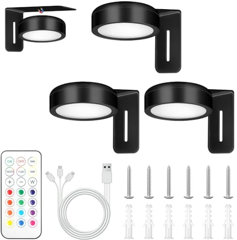 Adiwo Aplique pared Recargable,3PCS Lamparas de mesita de noche, 3 Temperaturas de Color Brillo Ajustable, Con función de control Remoto, para Vitrina,Cuadros,Armario Decoración del hogar