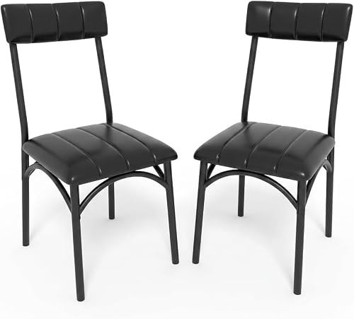 GarveeLife Kompaktes Esszimmer-Set für 2 Personen – Schwarzer Holztisch | mit 2 gepolsterten Metallstühlen – Platzsparendes Küchen- und Frühstücksset für kleine Wohnungen – Einfache Montage