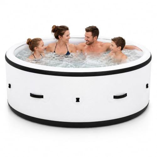 206 cm Vasca Spa Gonfiabile Da Esterno 4-6 Persone, Piscina Idromassaggio Con 150 Getti Aria Massaggianti, Riscaldamento Rapido 40°C, 6 LED, Vasca Extra Robusta Per Terrazza Giardino