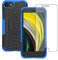 Yiakeng iPhone 8 Case, iPhone 7 Case with Screen Protector, Shockproof Silicone Protective with Kickstand Hard Phone Cover for iPhone SE 2020/7/8 (Blue)