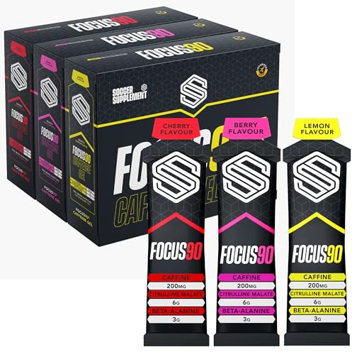 FOCUS90® Koffein-Energie-Gel – von Soccer Supplement – ​​200 mg Koffein pro Portion, schnell freisetzendes Energie-Gel zur Steigerung von Leistung und Konzentration, 36x 70-g-Gele