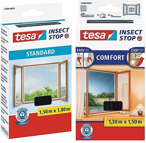 tesa Insect Stop STANDARD Fliegengitter für Fenster & Insect Stop COMFORT Fliegengitter für Fenster - Insektenschutz mit Klettband selbstklebend