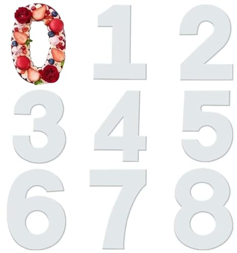 XQEUMC 9 Pezzi Stampo Torta Numero da 10 Pollici Stampi per Torte Grandi Numeri 0-9 Modello Numero di Torta Piatta Stencil Numeri per compleanni matrimoni anniversari Torta Decorazioni (Bianco)