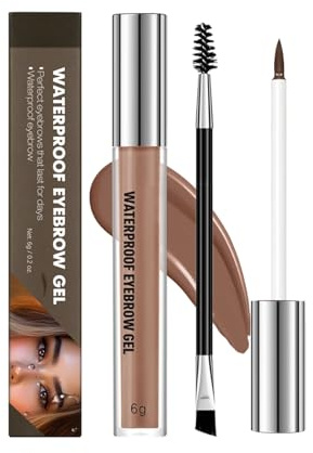 Wasserfestes Augenbrauen Gel, 2-in-1 Halbpermanenter Effekt Augenbrauenfarbe mit Pinsel Kamm Set, Langanhaltende Schweißfest für Natürlicher Volle Brauen (Brown)