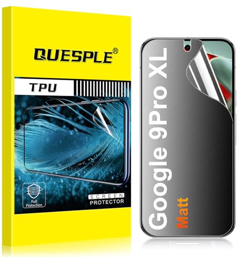 QUESPLE [3 Stück] Matt Schutzfolie für Google Pixel 9 Pro XL 5G, Anti-Fingerabdruck, Blendschutz Matte Weich TPU Folie, Ultra-Klar Fingerabdruck-ID Unterstützen Displayschutzfolie