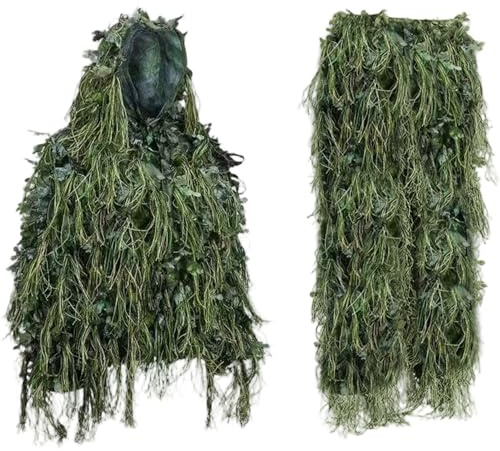 Odoukey Costume Ghillie, Costume Ghillie feuillu 3D pour Hommes Veste et Pantalon Camouflage léger Respirant pour la Photographie de Chasse en Plein air, pour Les Enfants