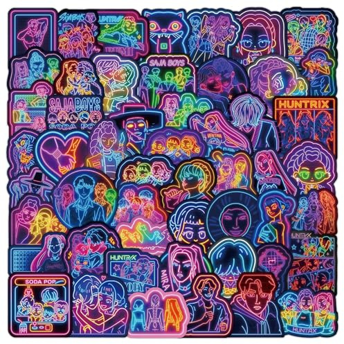 Neon Kpop Stickers 50 Pcs Vinyl Cute Cartoon Anime Sticker for Water Bottle Laptop Skateboard Phone Guitar Bumper Car Bike Luggage,Waterproof Funny Demon Decals for Teens Adults Kids
