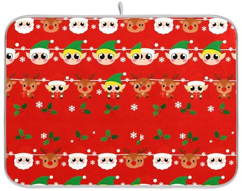 Alfombrilla de secado de platos, personajes de Navidad y tela de acebo, 18 x 24 pulgadas, accesorios de encimera de cocina, almohadillas absorbentes de agua, original XL Dual