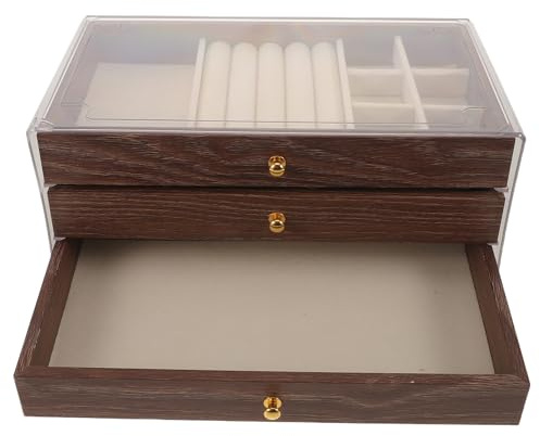 Uonlytech Boîte à Bijoux Vintage en Bois avec 3 Tiroirs Organisateur de Rangement pour Colliers et Boucles D’Oreilles Coffret Multifonction pour Chambre ou Coiffeuse Style Rétro