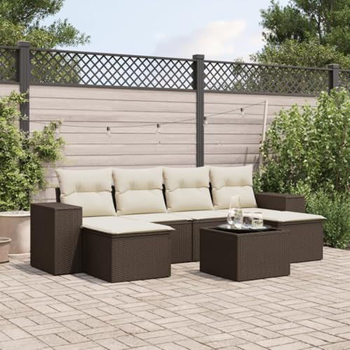 Massbinet Gartenmöbel Set Garten Lounge Set mit Tisch Stauraum mit wasserabweisendem Beutel Modulares Design Polyrattan Braun und Creme