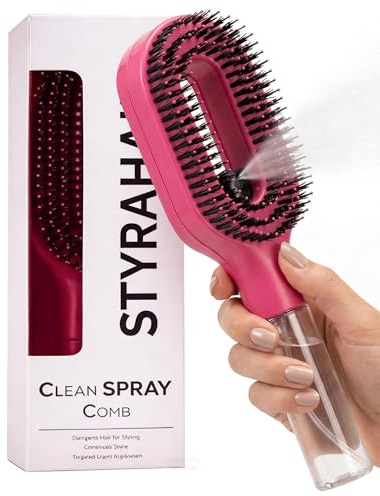 Hårborste med spray, spraykam – hårborste med hårborste och återfuktar hår i ett steg, frigolhår 2-i-1 spray utredningsborste som jämnar, återfuktar och stylar håret