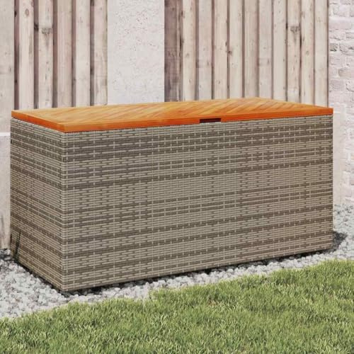 Mangloder Trädgårdskista grå 110 x 50 x 54 cm polyrotting med akaciatträ, kuddlåda, förvaringsbox för trädgård balkong terrass, väderbeständig, förvaringsutrymme, sittfunktion