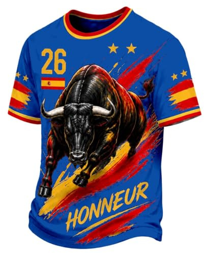 Camisetas Manga Corta Hombre 2026 España Futbol Fan Celebración Diseño Ropa | Camiseta de España Diseño Retro Con Cuello Redondo Y Manga Corta,Ideal Para Eventos Al Aire Libre o Celebraciones Callejeras