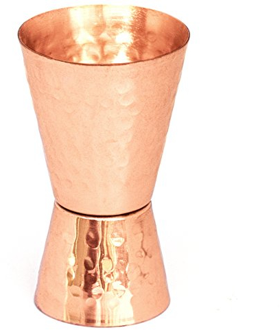 Copper jigger - Hammered and Laquered to prevent tarnishing and match your Moscow mule copper mugs - 1oz/2oz measuring shot glass for your cocktail mixing. Copper measuring cup.