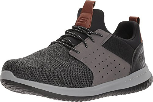 Skechers Herren Delson Camben Sneaker, Black Gray Mesh W Synthetic, 44 EU