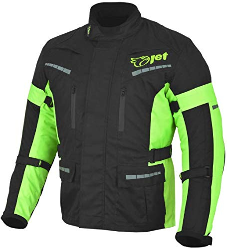 Jet Motorradjacke Herren Mit Protektoren Textil Wasserdicht Winddicht Schwarz Fluro (Schwarz Fluro (M)