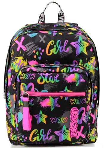 Seven Zaino New Fit, Rosa e Nero, Fantasy Black, Doppio Scomparto, Scuola e Viaggio, Ragazze e Bambine