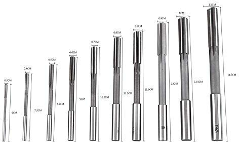 Atyhao Reibahlen, HSS, H8, gerader Schaft, Maschine, aus Hochgeschwindigkeitsstahl, 3/4/5/6/7/8/9/10/11/12 mm, 4 Flöte, Werkzeuge zum Schneiden von Mühlen mit Knöpfen, Heimwerker, 10 Stück