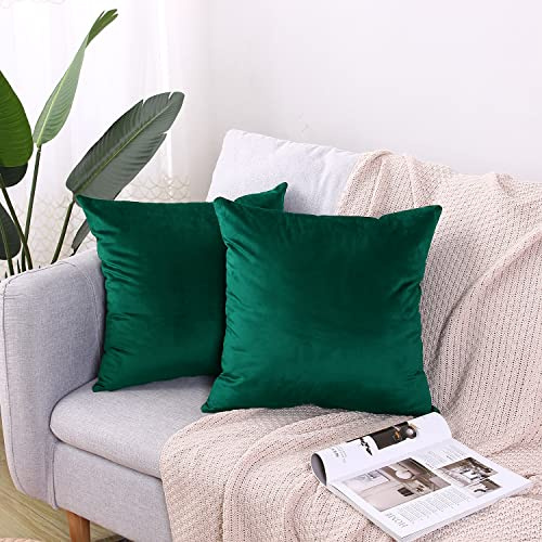 CXTAI Lot de 2 Housse de Coussin Velours 40 x 40 cm Carrées Décoratives - Vert Foncé
