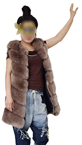 GUOCU Damen Weste Kunstfuchspelz Weste Warm Kunstpelz Weste Gilet Lange Pelz Jacke Fellweste Mäntel Ärmellose Felljacke Winterjacke Lässige Herbst Pelzmantel Flaumigen Vest