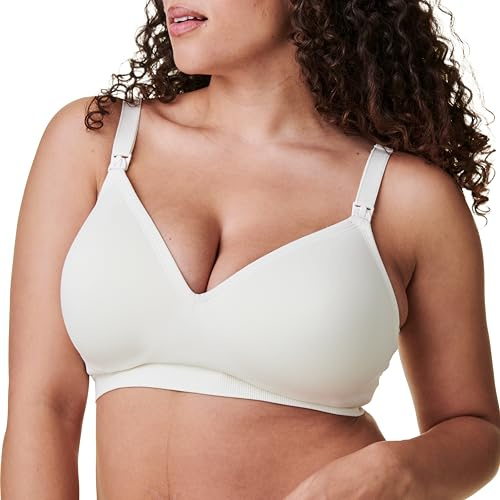 BRAVADO! DESIGNS Soutien-gorge plongeant de maternité et d'allaitement avec décolleté en V coupe basse | Bonnet B, C, D, DD/E, DDD/F, blanc antique, Taille S
